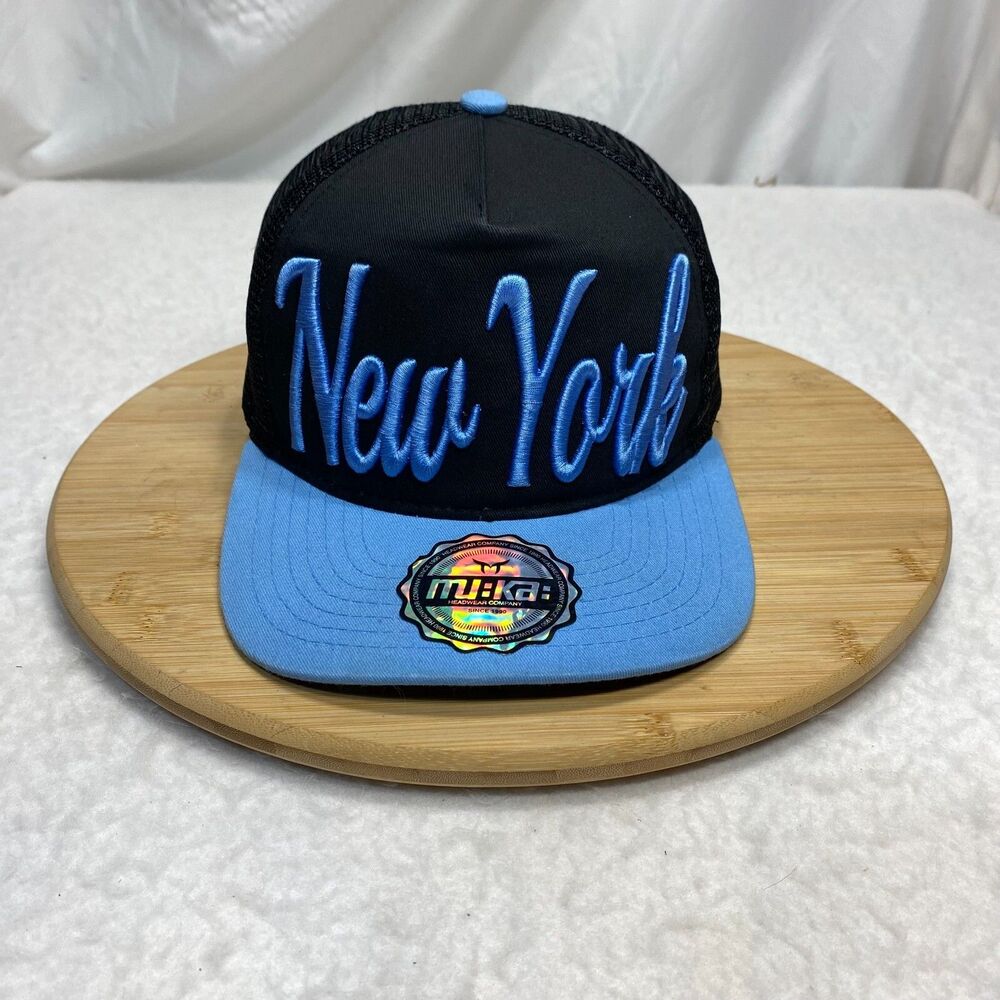 MuKa Hat New York Spell out Trucker Cap adjustable snapback mesh Black Blue